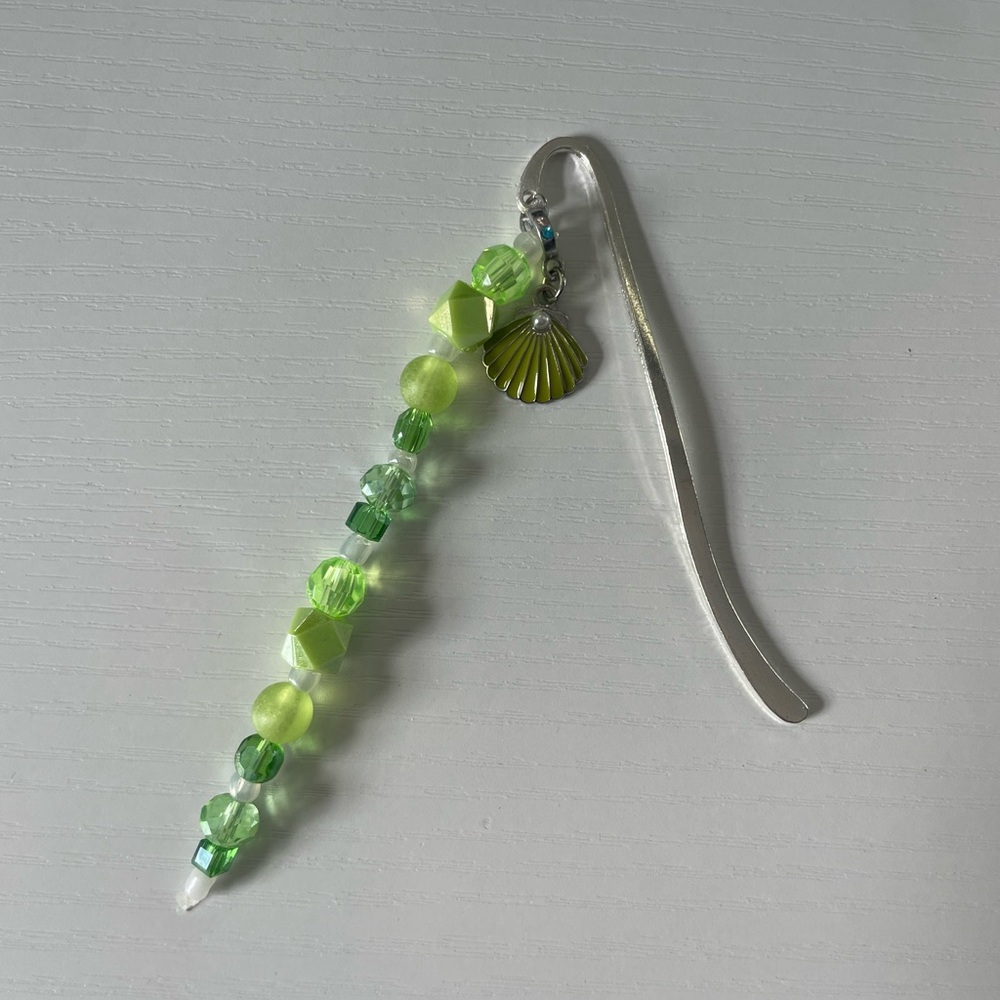 Handmade Green Beaded Bookmark with Shell Charm
